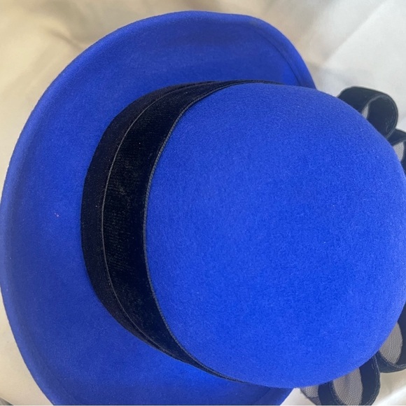 Vintage Deborah New York Royal Blue Wool Hat Black Bow Trim main image 8